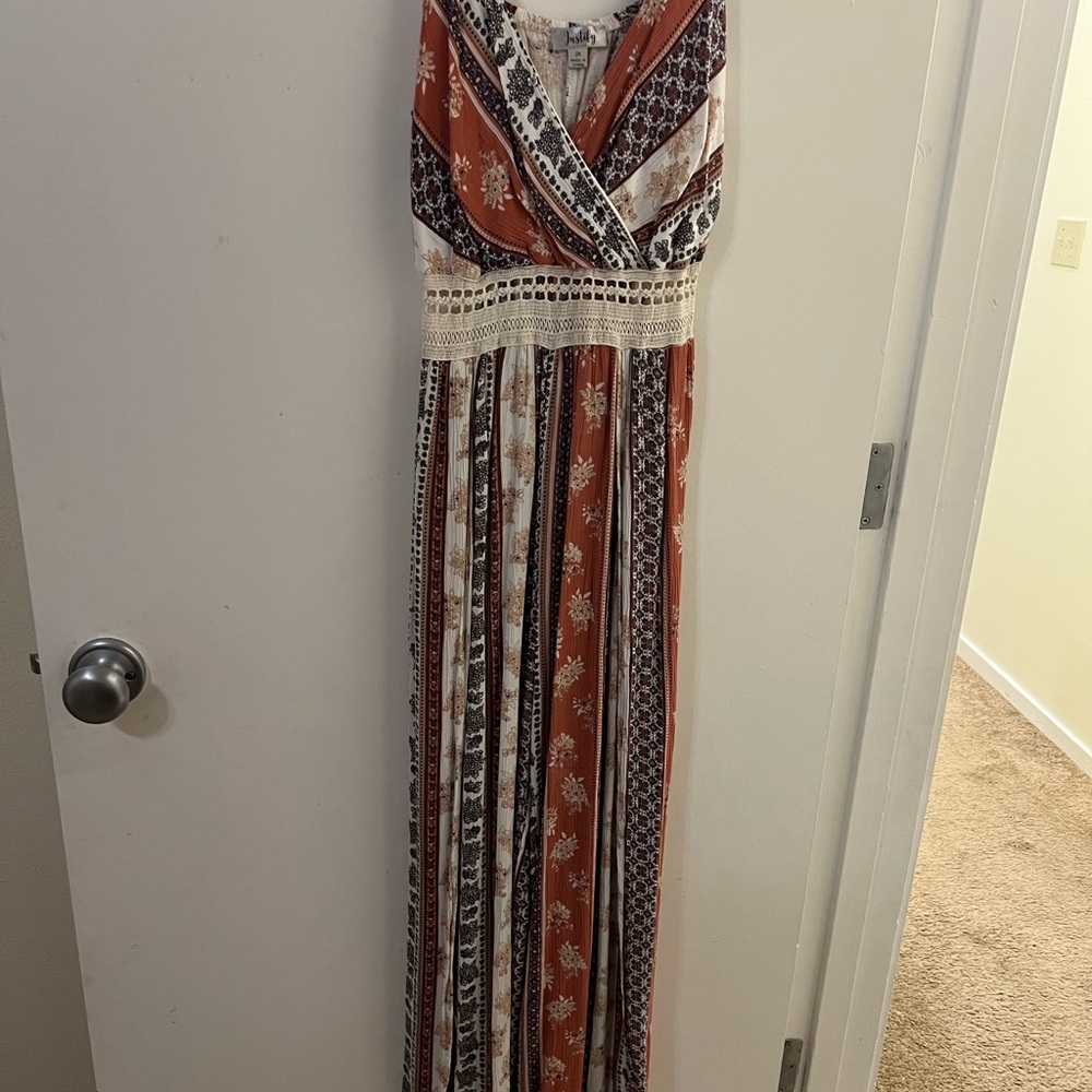 Bohemian Maxi Dress in Rust and Cream